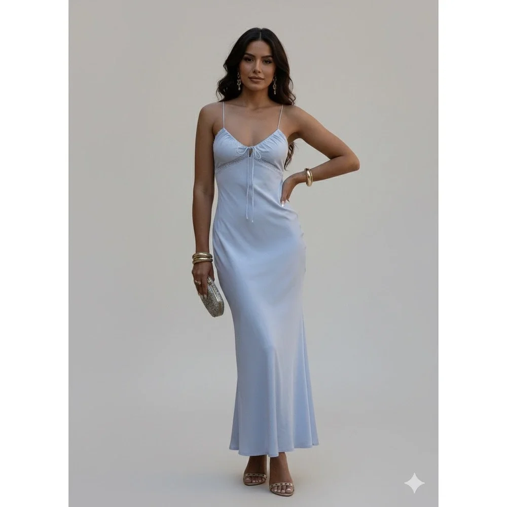 Princess Polly Slip Dress Baby Blue Spaghetti Strap Maxi Satin Lace Trim
Size 6 - Picture 1 of 9